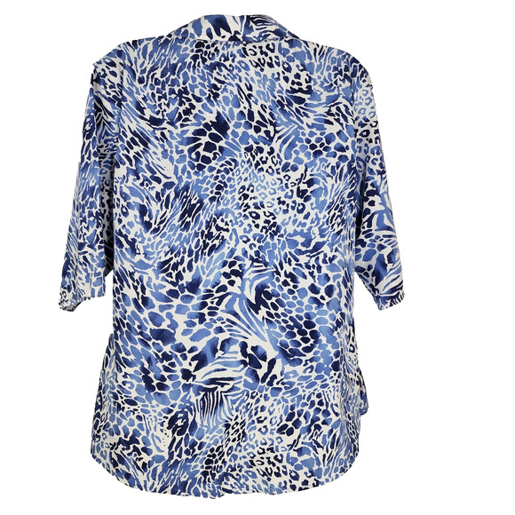 Chico's Shirt No Iron Women's Large Blue White Animal Print Short Sleeve Button - Picture 2 of 9